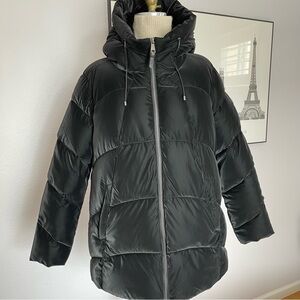 DKNY Shine Puffer Quilted Hooded Jacket Black, Size XL
